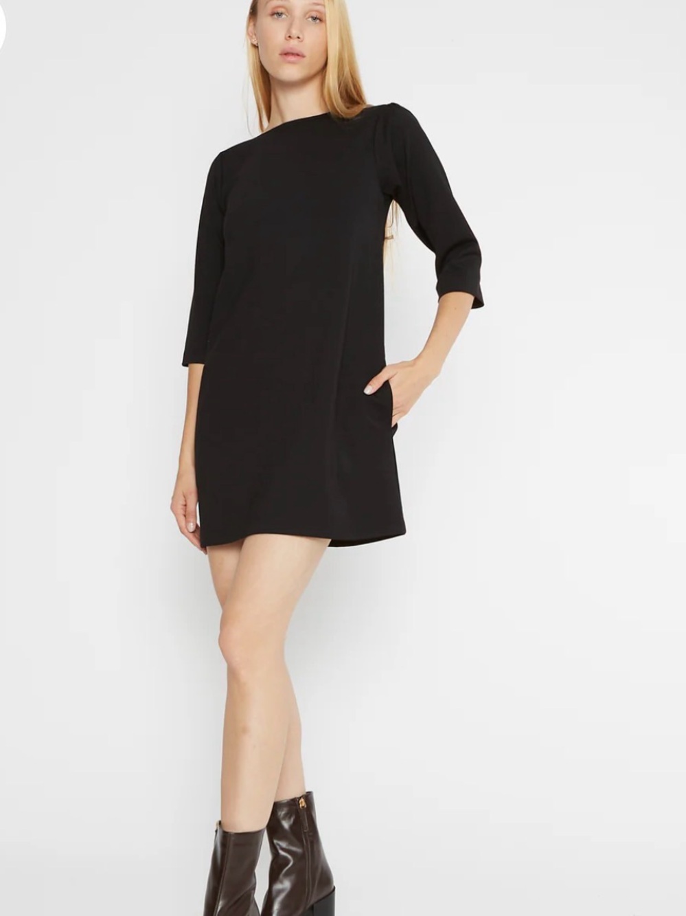 Ripley Rader LA  Ponte Knit  Classic A- Line 3/4  Mini Dress In Black Size 1/XS
